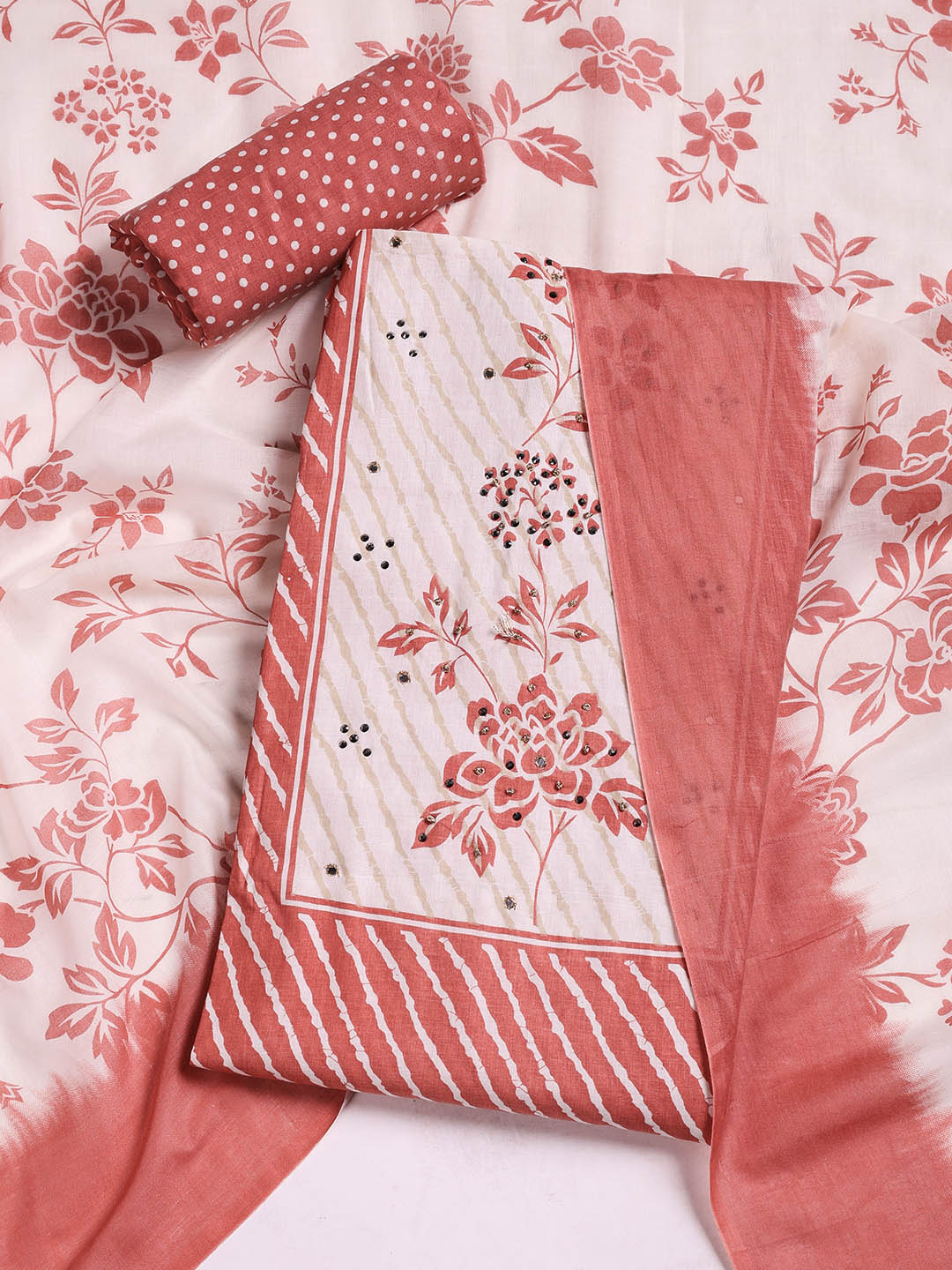 Printed Cotton Blend Unstitched Suit With Dupatta