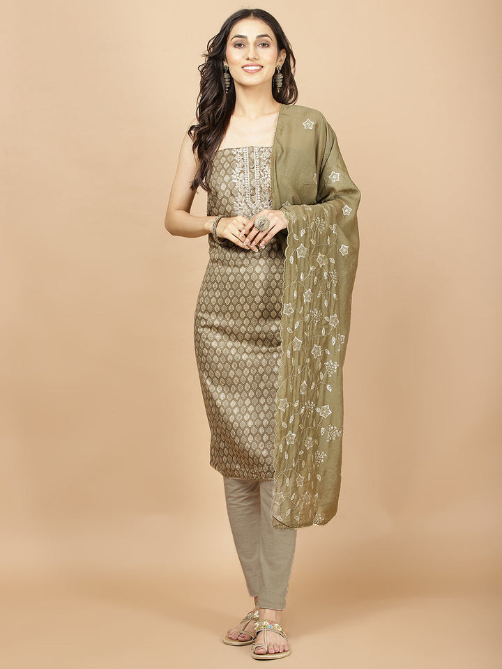 Neck Embroidered Cotton Blend Unstitched Suit Piece With Dupatta