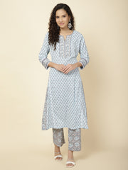 Tropical Printed Cotton Kurta With Pants