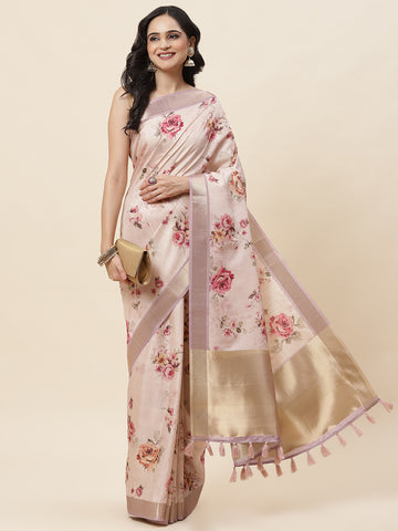 Digital Floral Printed Tussar Saree