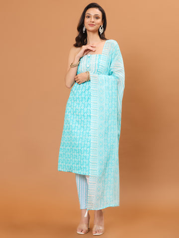 Neck Embroidered Cotton Blend Unstitched Suit Piece With Dupatta