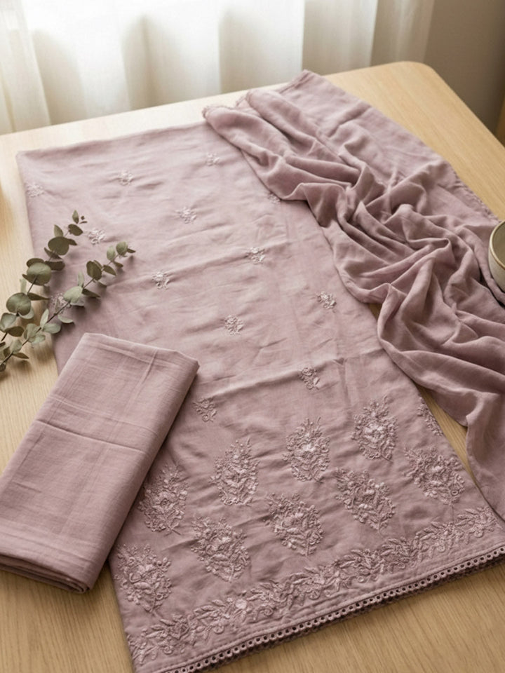 Printed Cotton Blend Unstitched Suit With Pant &amp; Dupatta