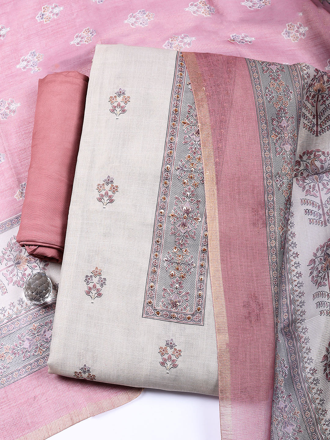 Embroidered Tissue Unstitched Suit With Pant &amp; Dupatta
