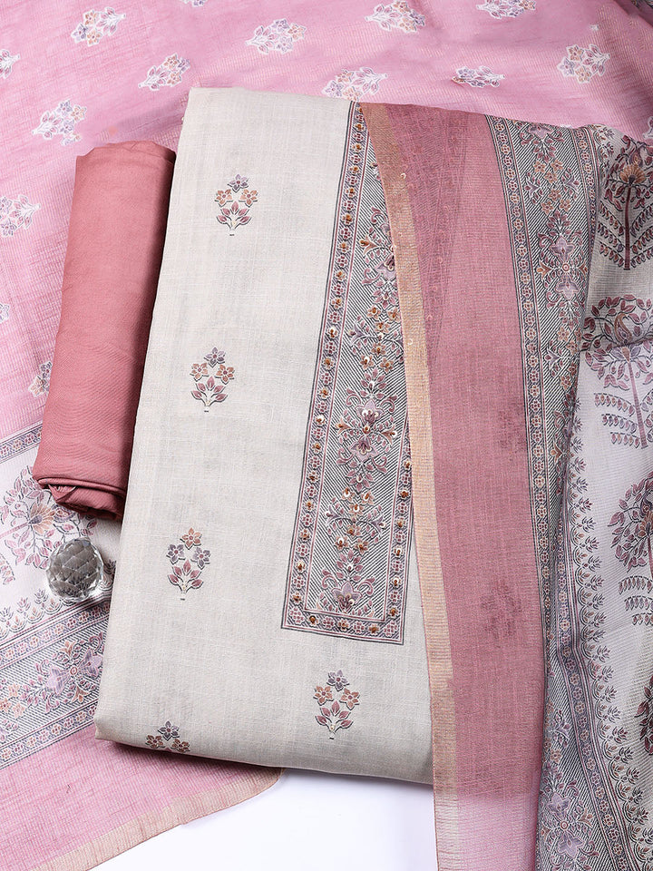 Embroidered Tissue Unstitched Suit With Pant &amp; Dupatta