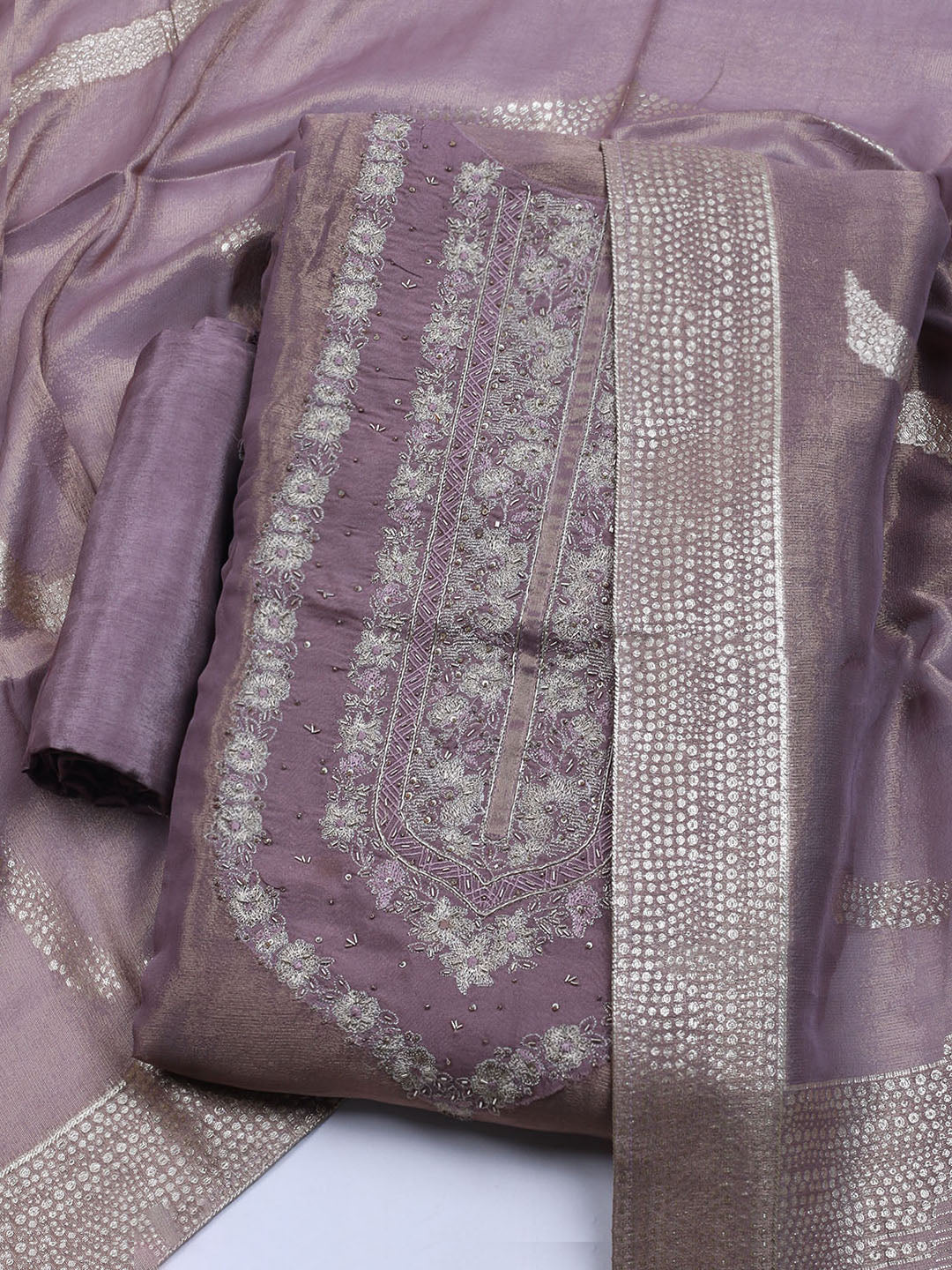 Embroidered Tissue Unstitched Suit With Dupatta