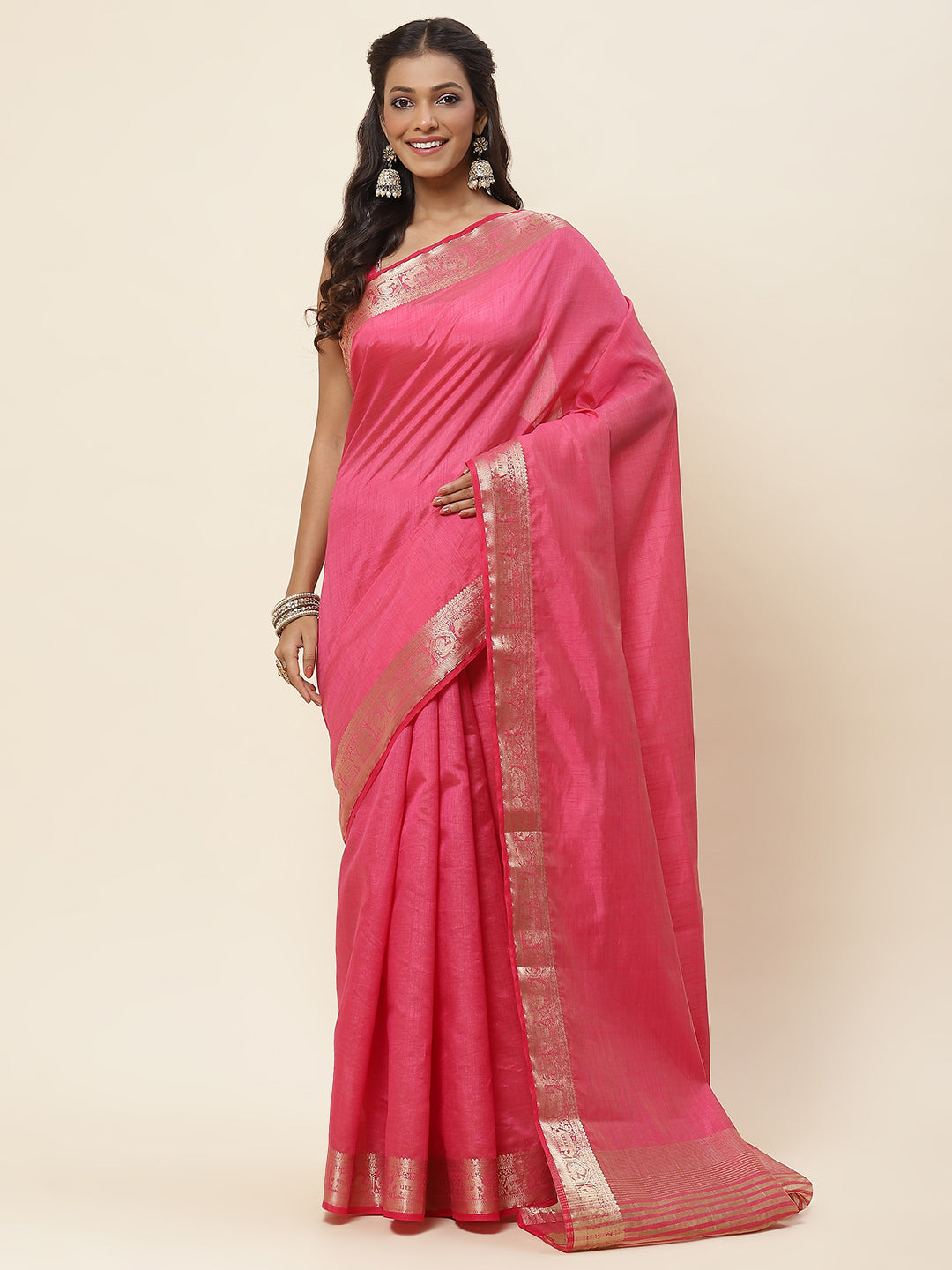 Plain Zari Border Art Silk Saree