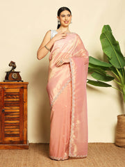 Embroidered Tissue Pink Saree