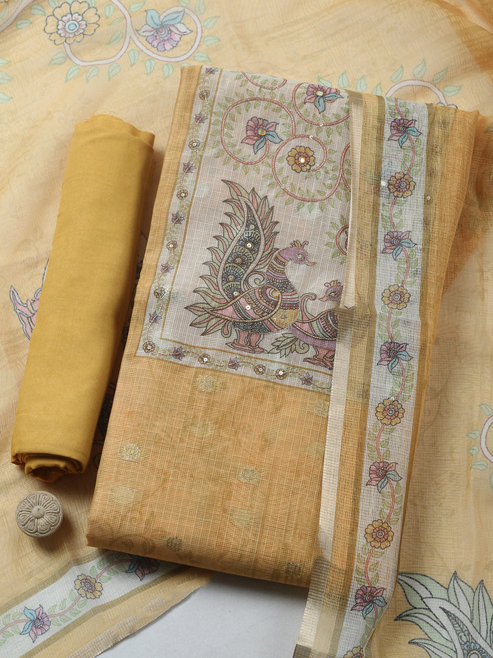 Embroidered Cotton Blend Unstitched Suit With Pant &amp; Dupatta
