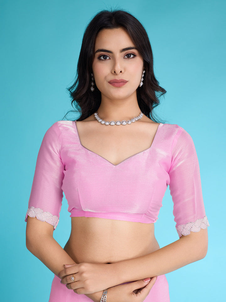 Embroidered Chinon Saree