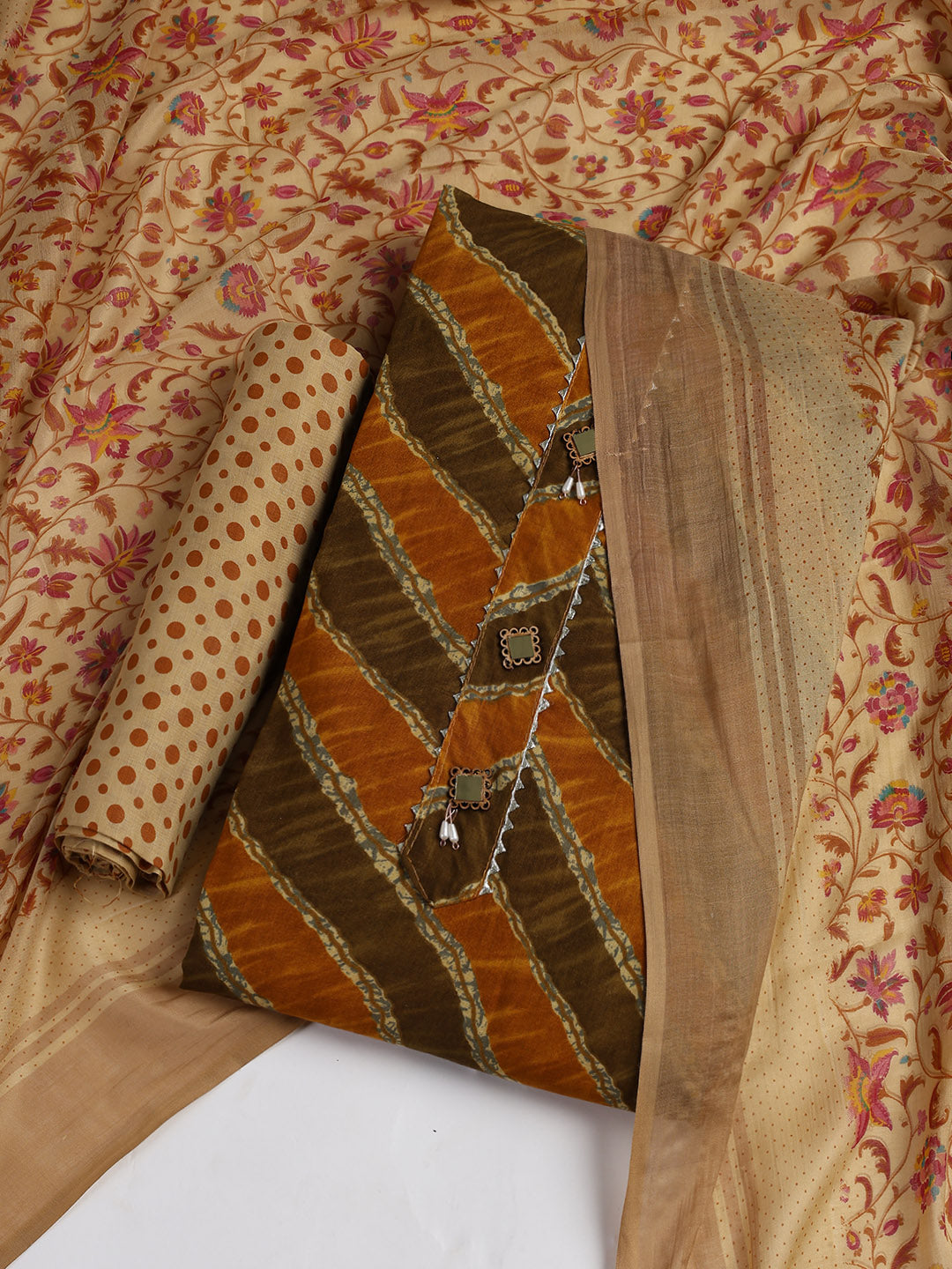 Printed Cotton Blend Unstitched Suit With Dupatta
