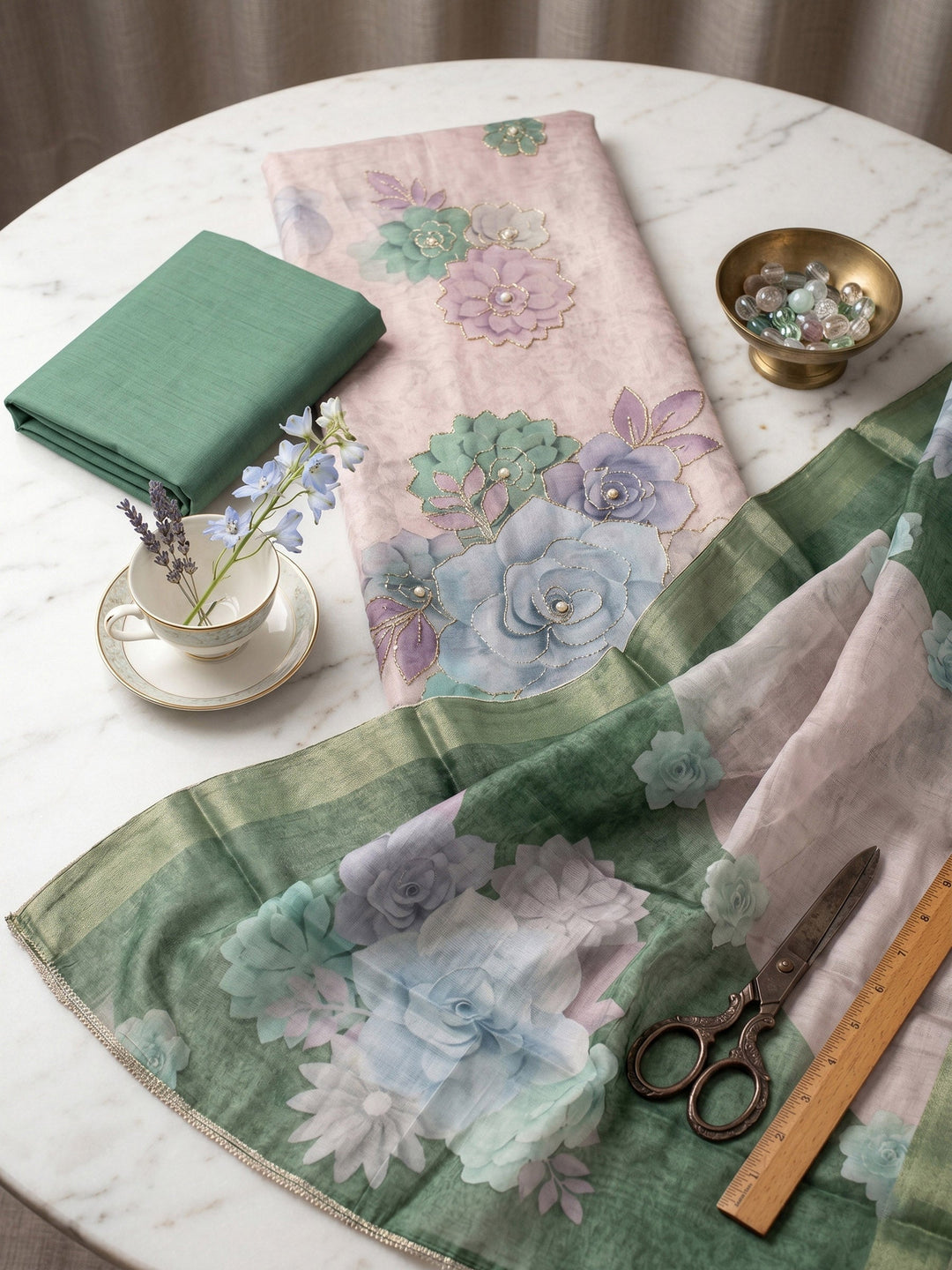 Printed Chanderi Unstitched Suit With Dupatta
