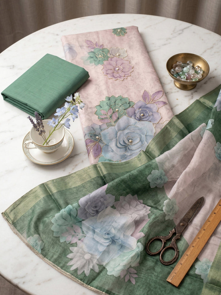Printed Chanderi Unstitched Suit With Dupatta