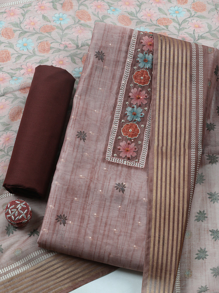 Embroidered Cotton Blend Unstitched Suit With Pant &amp; Dupatta