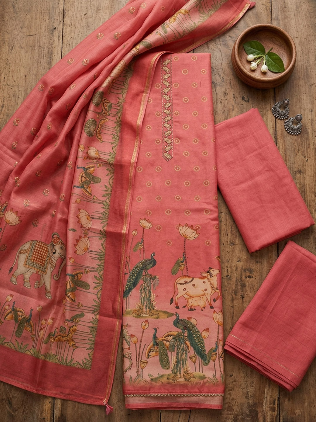 Embroidered Tissue Unstitched Suit With Pant &amp; Dupatta