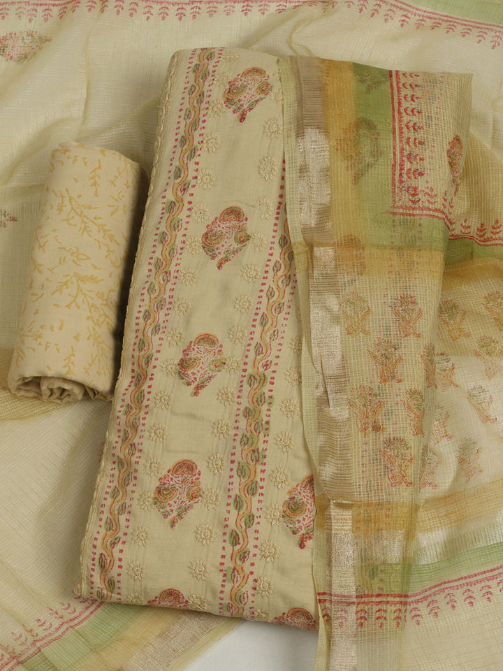 Printed Cotton Unstitched Suit With Pant &amp; Dupatta