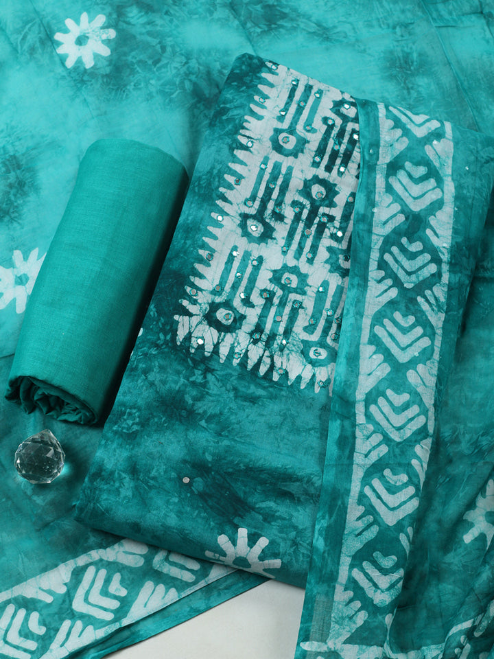 Printed Cotton Blend Unstitched Suit With Pant &amp; Dupatta