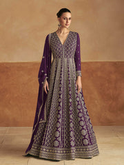 Embroidered Chinon A Line Gown With Dupatta