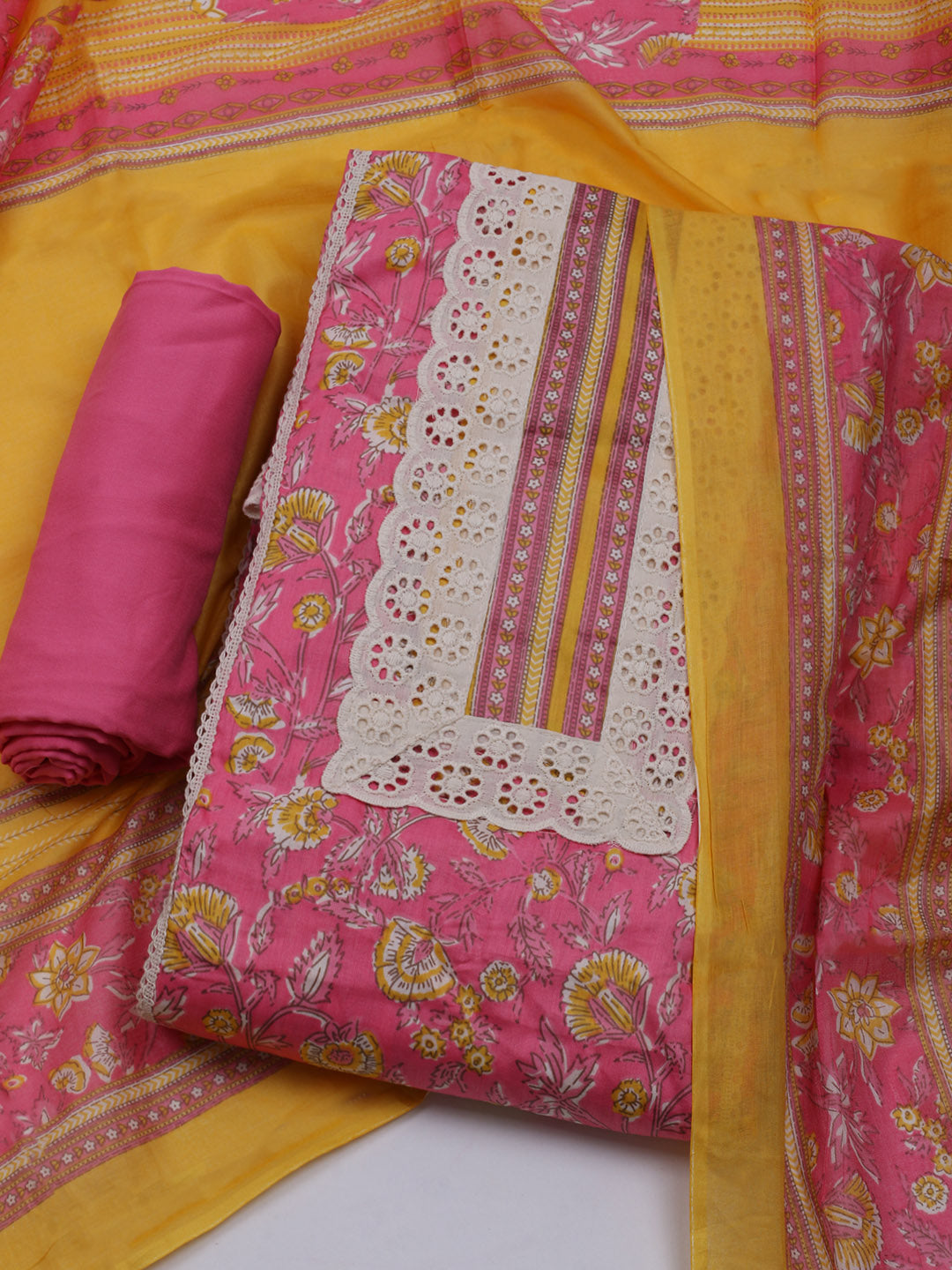 Printed Cotton Blend Unstitched Suit With Dupatta