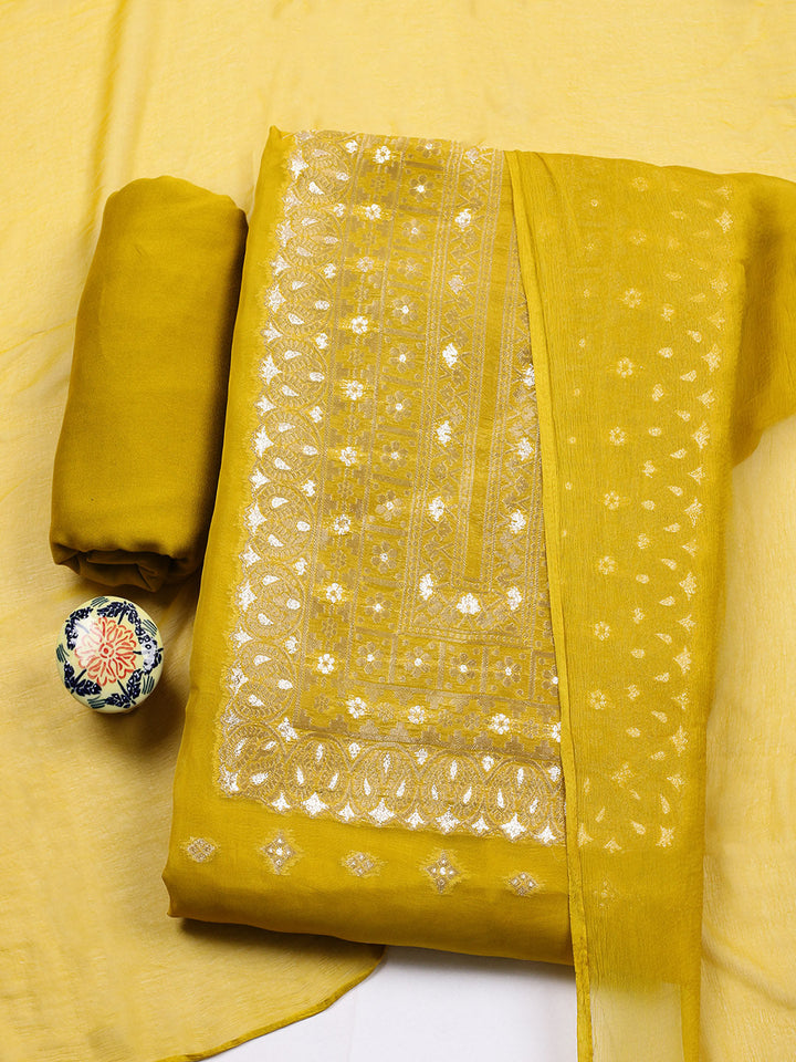 Woven Design Chanderi Unstitched Suit With Pant &amp; Dupatta
