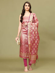 Woven Chanderi Unstitched Suit With Dupatta