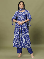 Printed Cotton Blend Kurta With Pant & Dupatta