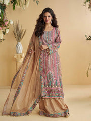 Embroidered Crepe Kurta With Plazzo & Dupatta