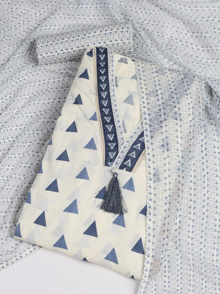 Printed Cotton Blend Unstitched Suit With Dupatta