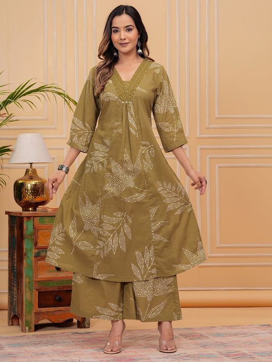 Digital Printed Cotton Blend Kurta With Pants