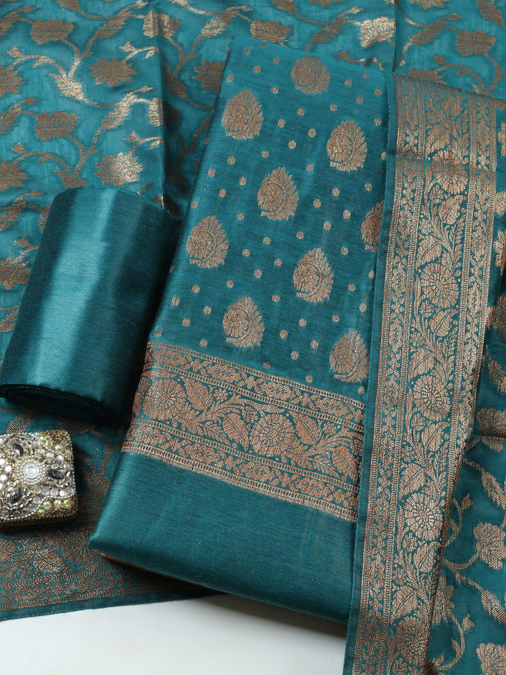 Banarasi Chanderi Unstitched Suit With Pant &amp; Dupatta