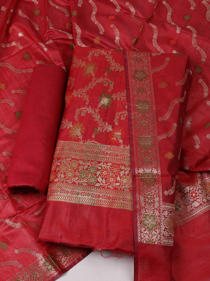 Woven Design Chanderi Unstitched Suit With Pant &amp; Dupatta