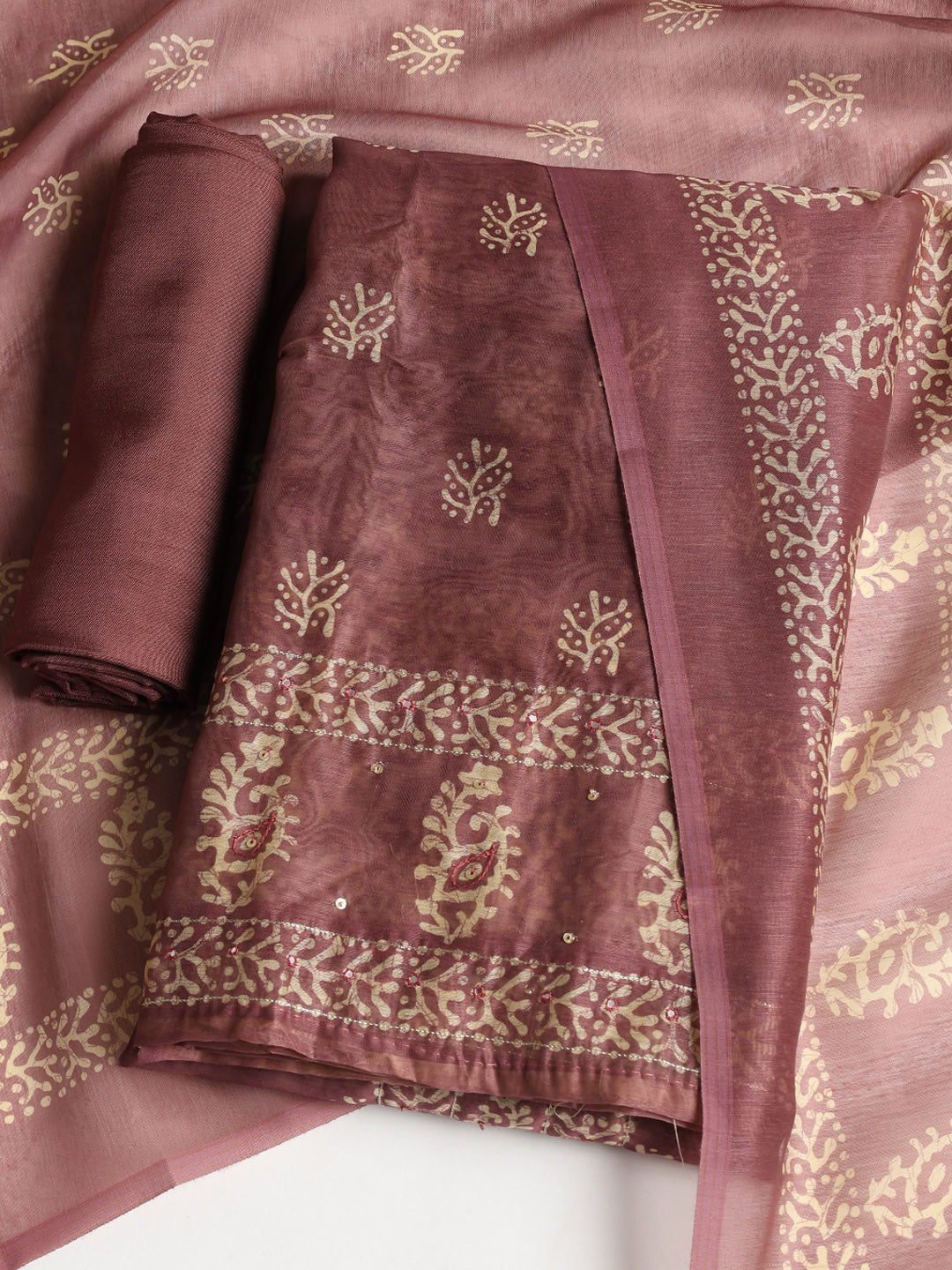 Embroidered Chanderi Unstitched Suit With Dupatta