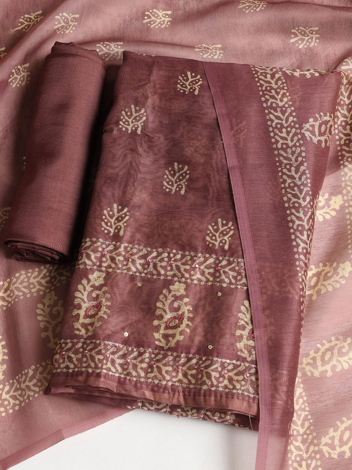 Embroidered Chanderi Unstitched Suit With Dupatta