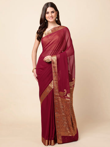 Plain Zari Border Woven Saree