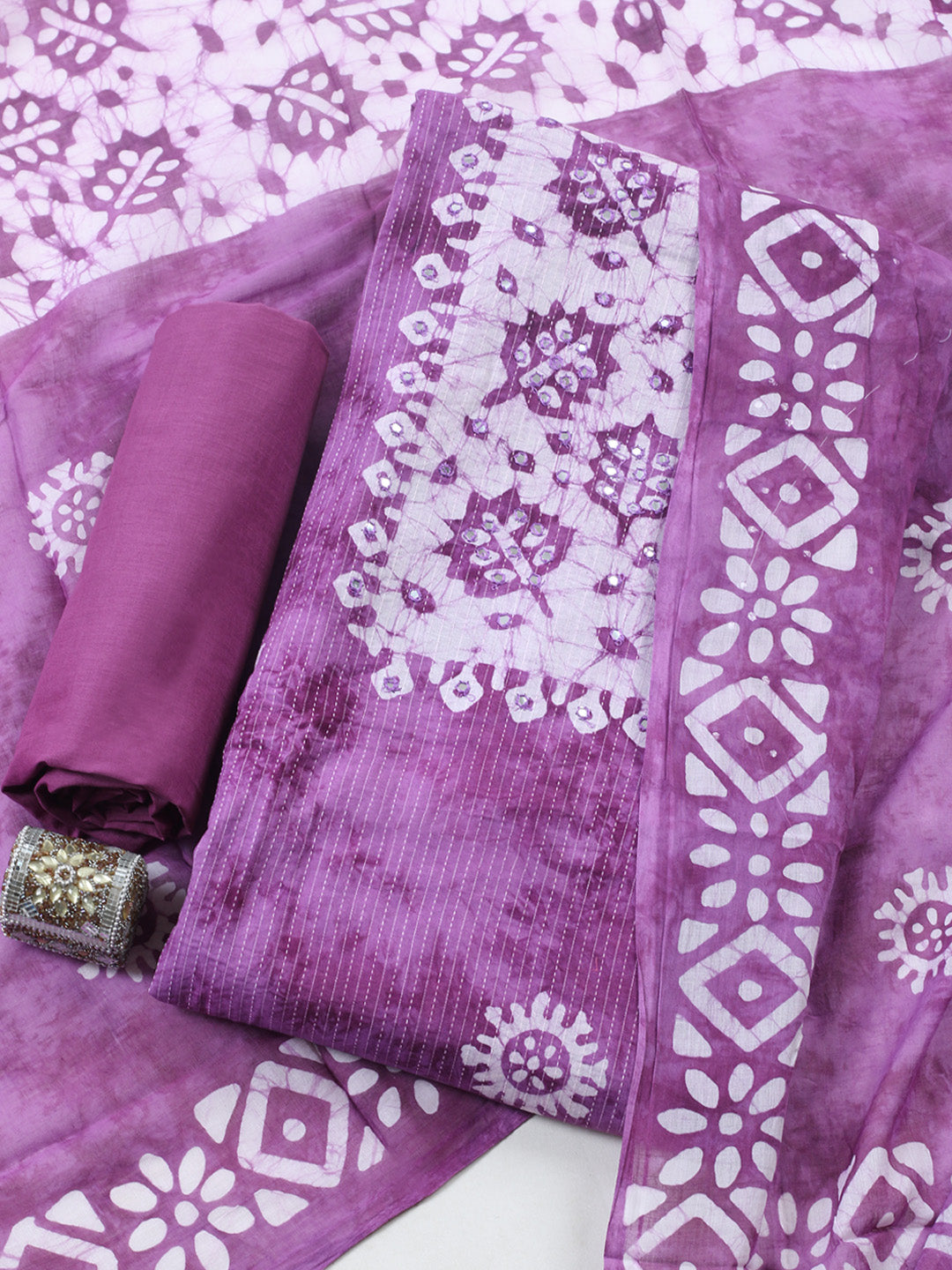 Embroidered Cotton Blend Unstitched Suit With Pant &amp; Dupatta