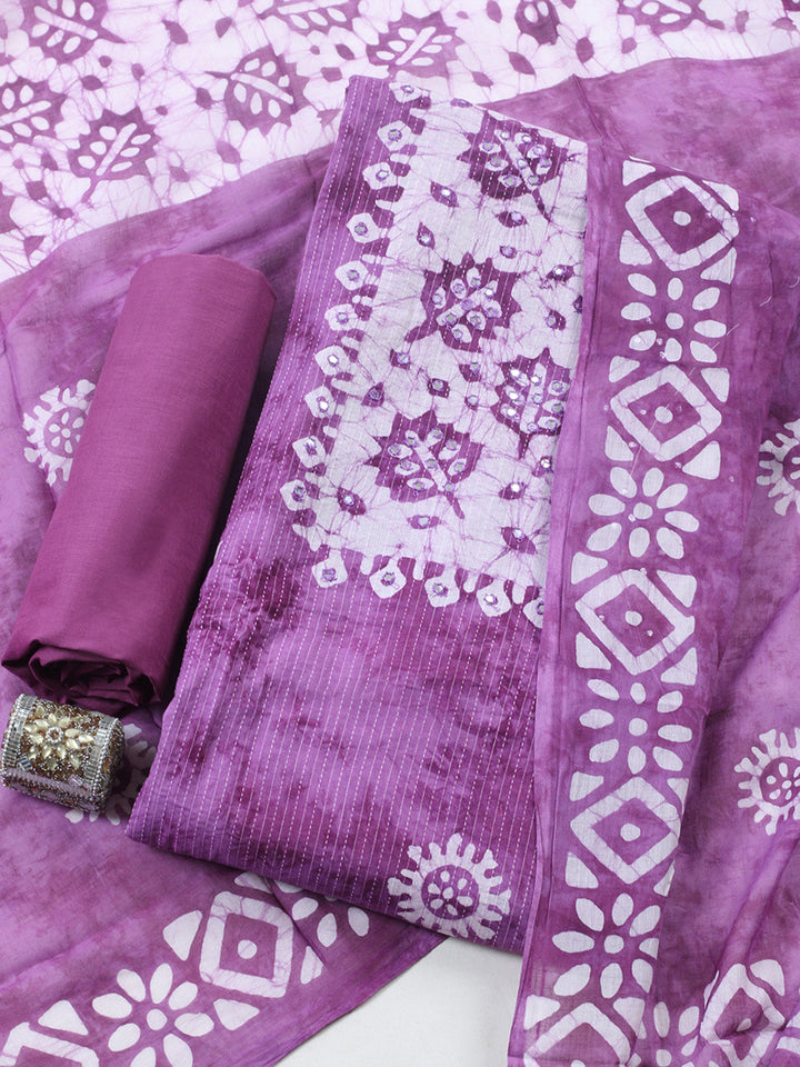 Embroidered Cotton Blend Unstitched Suit With Pant &amp; Dupatta