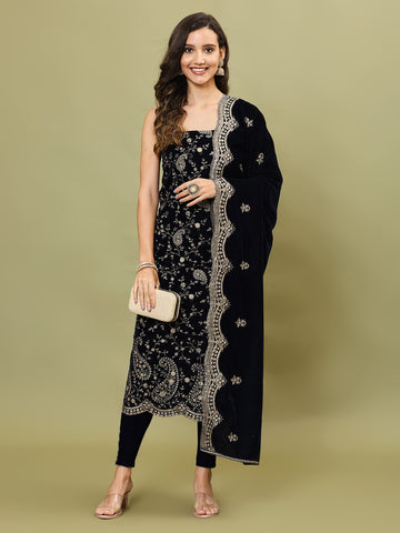 Embroidered Velvet Unstitched Suit Piece With Dupatta