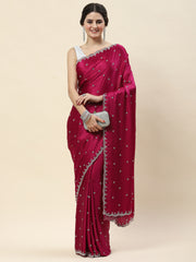 Cutdana Embroidery Chinon Saree