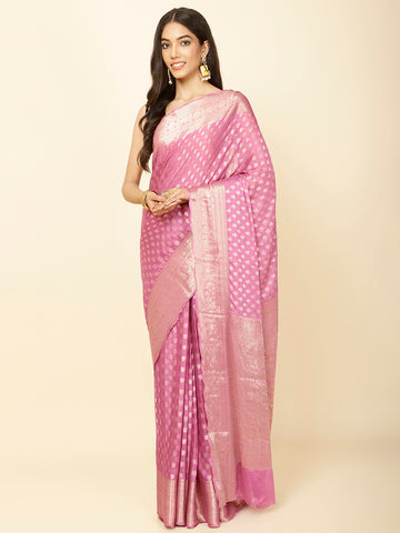 Zari Border Booti Plain Crepe Saree