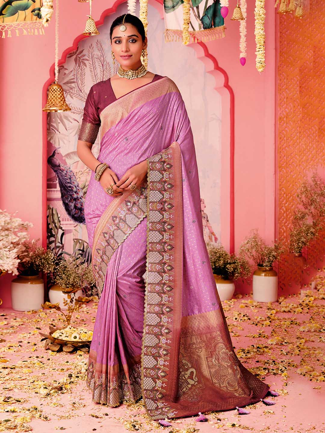 Woven Border Booti Art Silk Saree