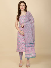 Neck Patti Printed Cotton Unstitched Suit Piece With Dupatta