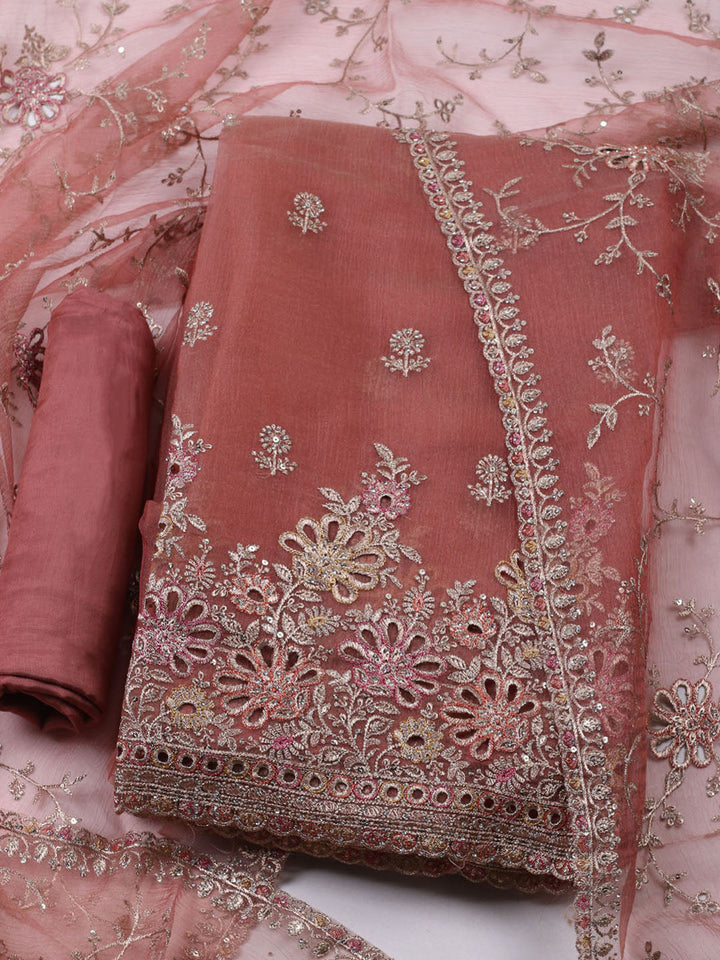Embroidered Organza Unstitched Suit With Dupatta