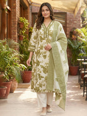 Printed Cotton Blend Kurta With Pant & Dupatta