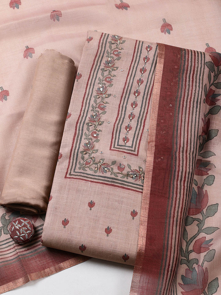 Embroidered Tissue Unstitched Suit With Pant &amp; Dupatta