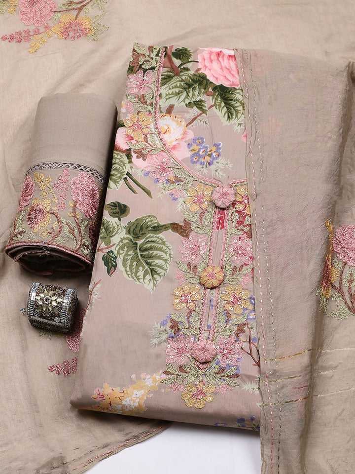 Embroidered Muslin Unstitched Suit With Pant &amp; Dupatta
