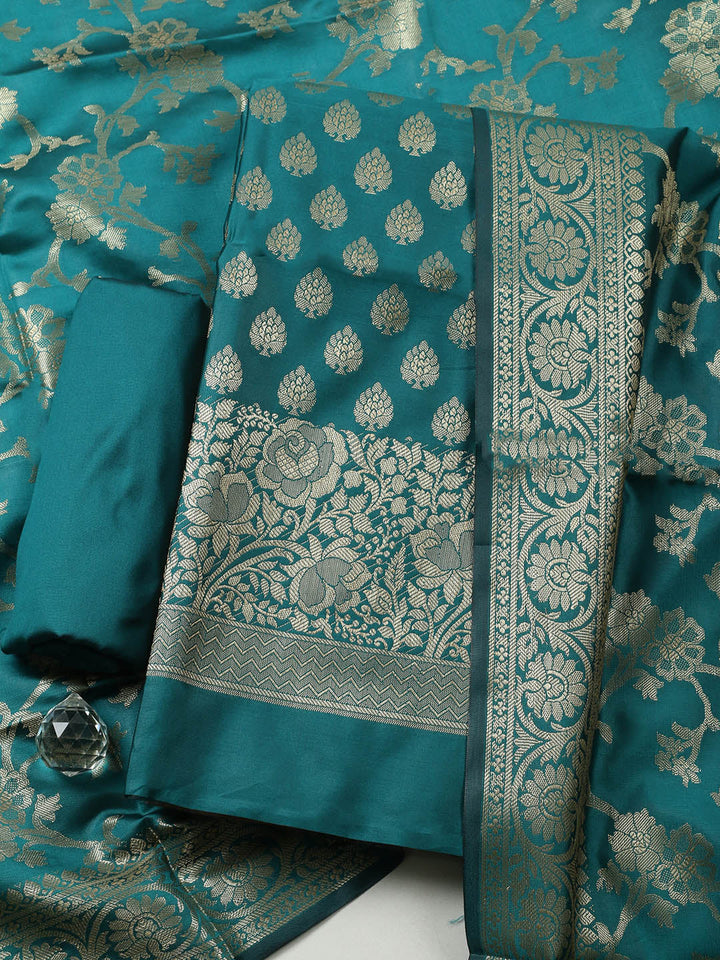 Banarasi Chanderi Unstitched Suit With Pant &amp; Dupatta