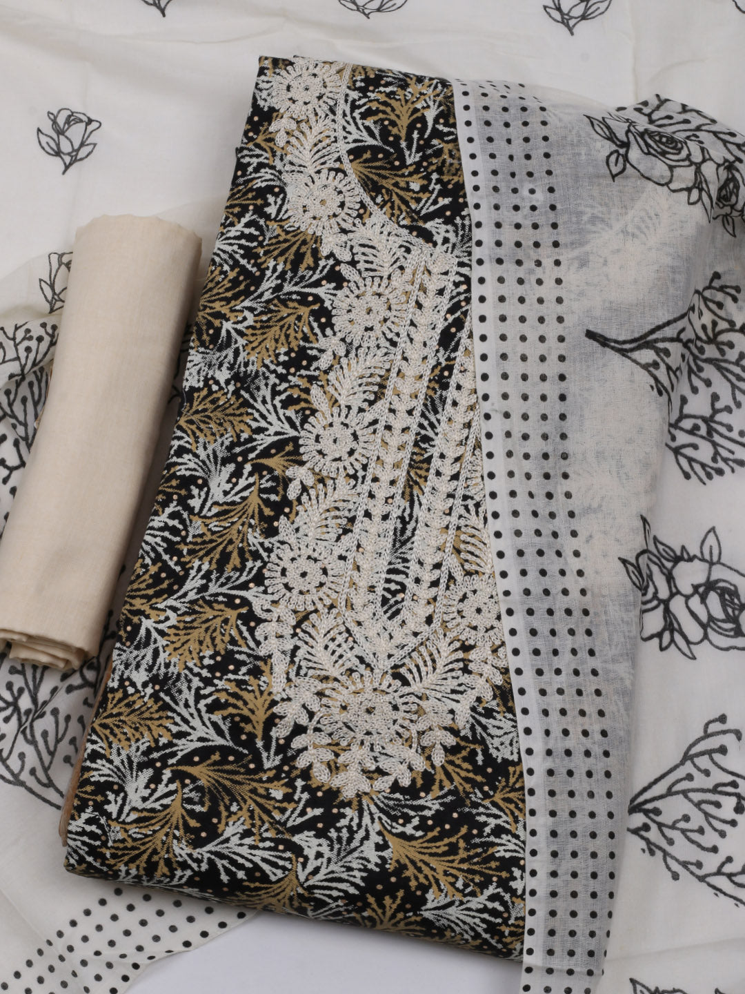 Neck Embroidered Cotton Blend Unstitched Suit With Dupatta
