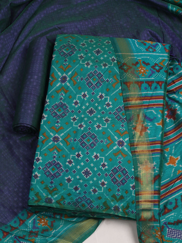 Printed Art Silk Unstitched Kurta With Pant &amp; Dupatta