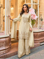 Embroidered Art Silk Suit With Plazzo & Dupatta