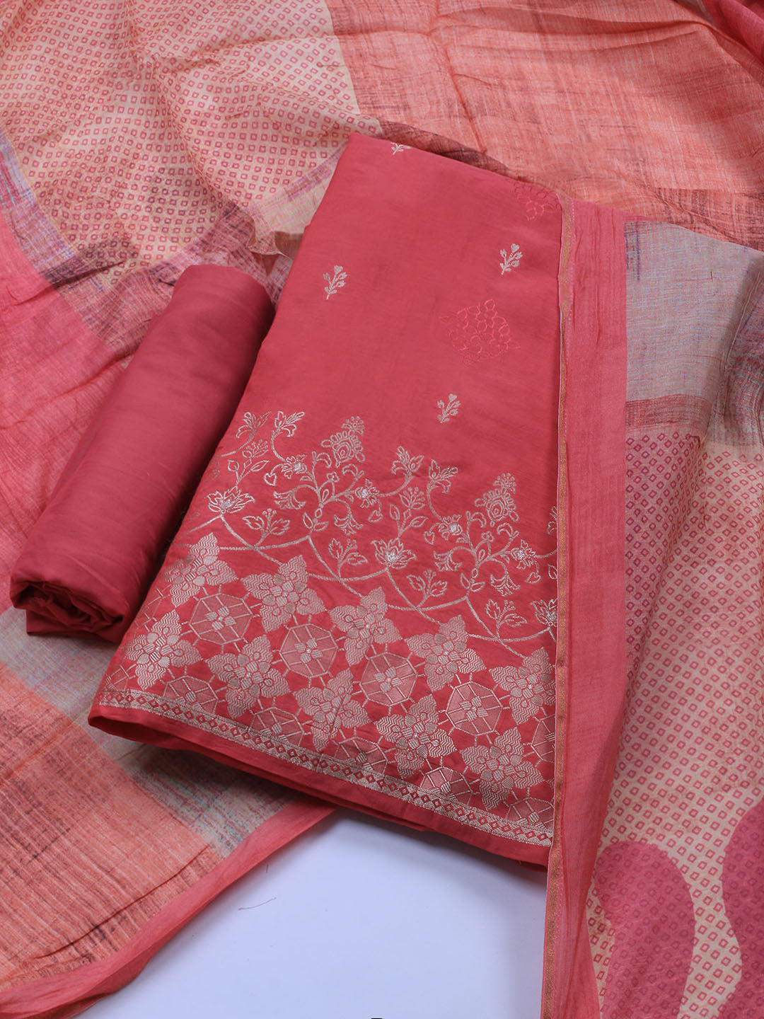 Zardozi Art Silk Unstitched Suit Piece With Dupatta