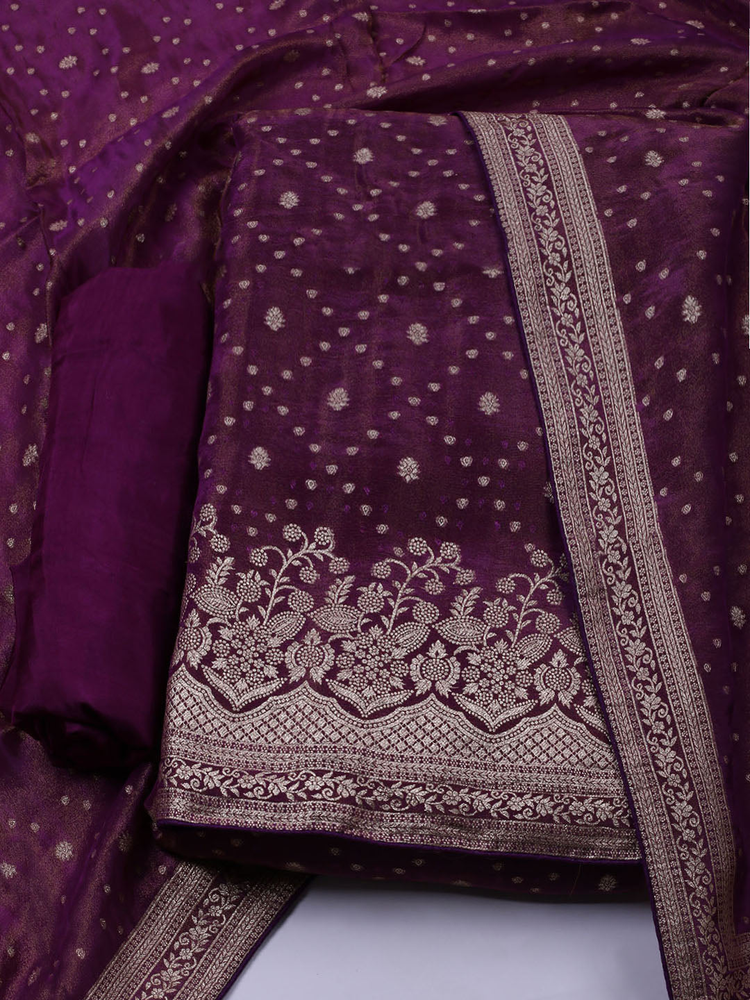 Embroidered Art Silk Unstitched Suit Piece With Dupatta